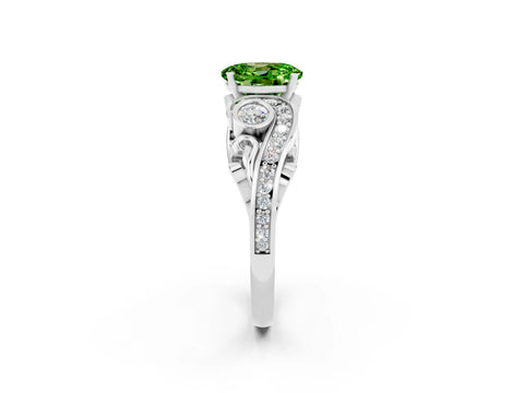 White gold Oval Cut Peridot Solitaire Ring with Milgrain Pavé Band and Four-Prong Setting_50