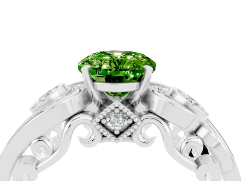 White gold Oval Cut Peridot Solitaire Ring with Milgrain Pavé Band and Four-Prong Setting_52