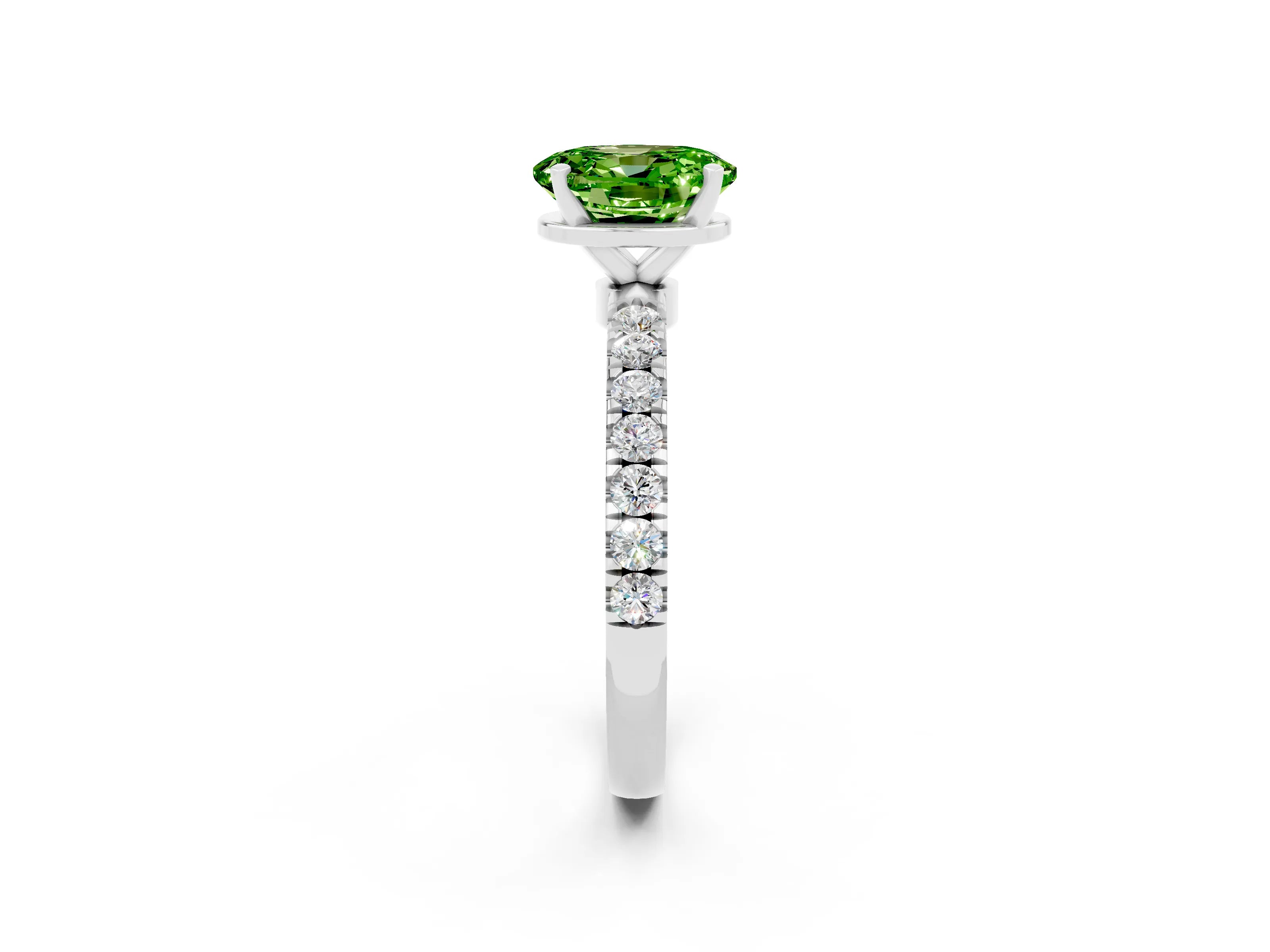 White gold Oval Cut Peridot Solitaire Ring with Pavé Accents and Four-Prong Setting_2