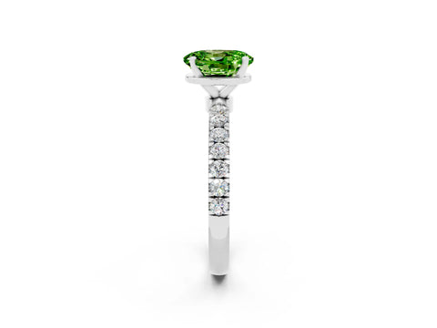 White gold Oval Cut Peridot Solitaire Ring with Pavé Accents and Four-Prong Setting_2