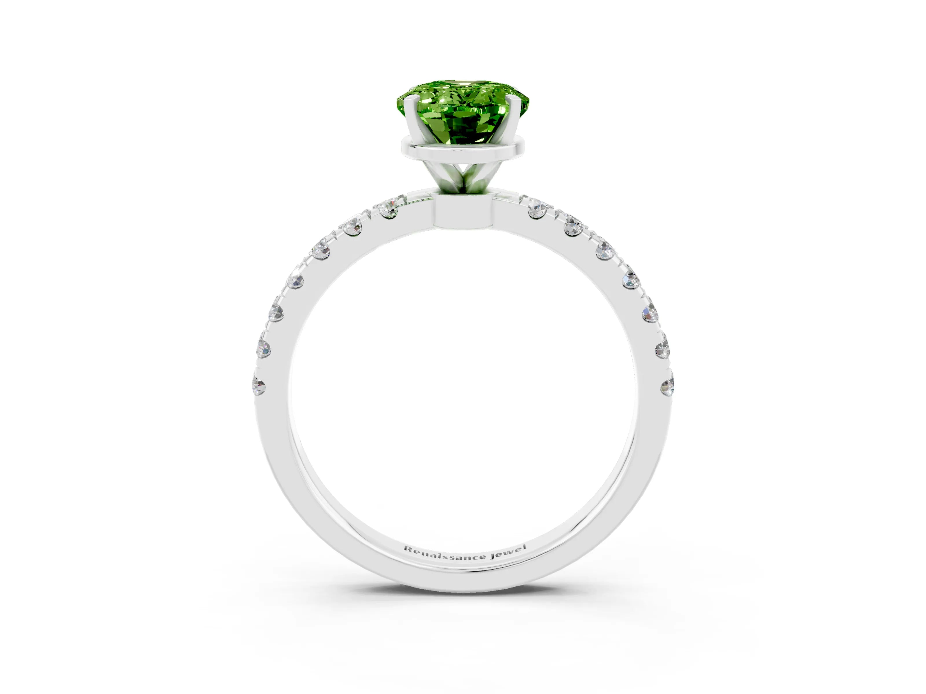 White gold Oval Cut Peridot Solitaire Ring with Pavé Accents and Four-Prong Setting_3