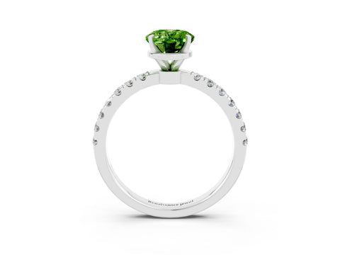White gold Oval Cut Peridot Solitaire Ring with Pavé Accents and Four-Prong Setting_3