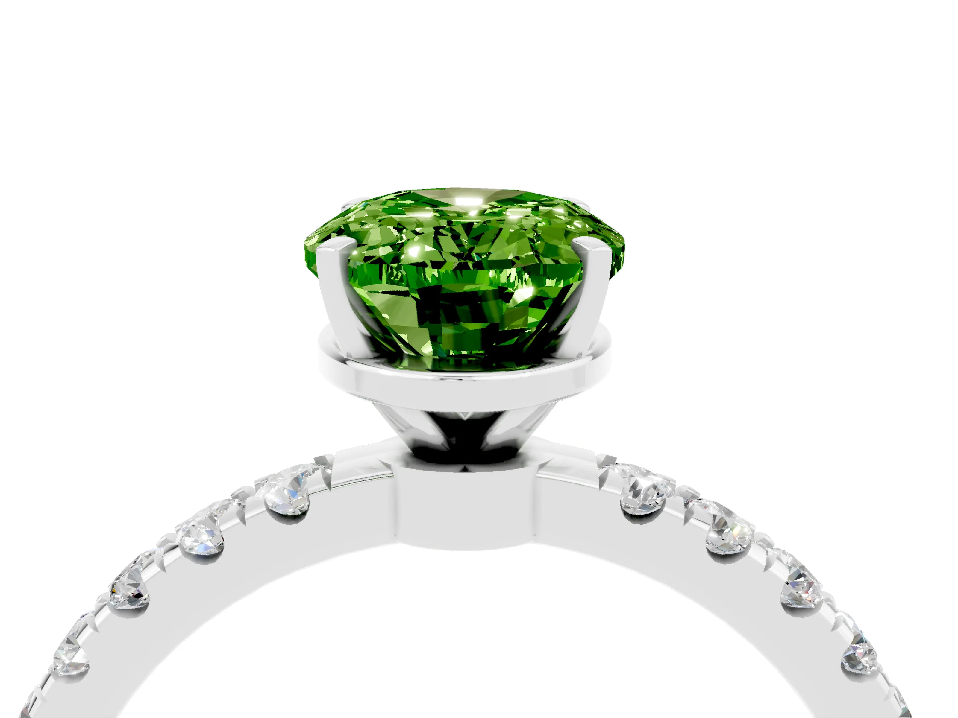 White gold Oval Cut Peridot Solitaire Ring with Pavé Accents and Four-Prong Setting_4