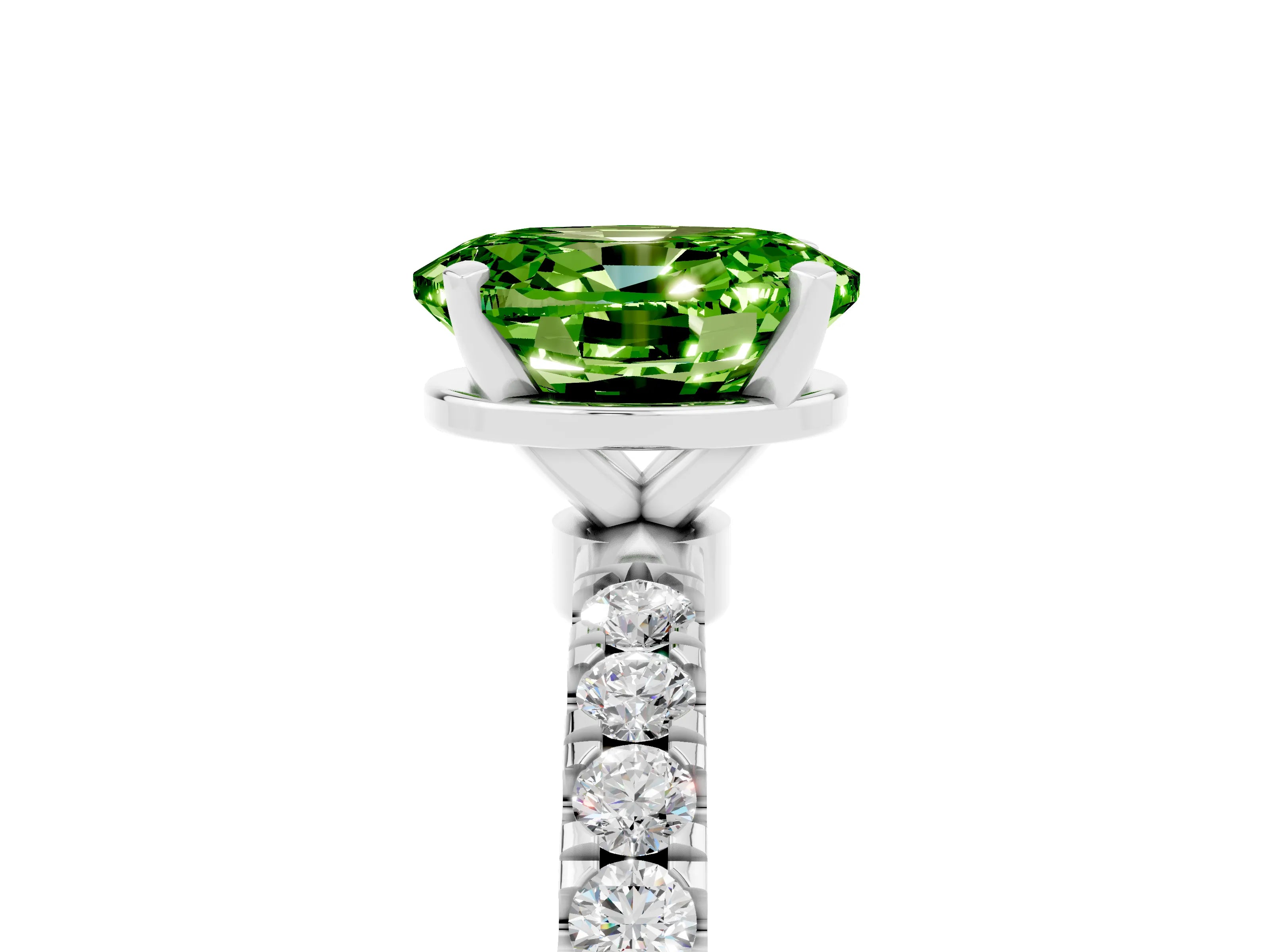 White gold Oval Cut Peridot Solitaire Ring with Pavé Accents and Four-Prong Setting_5