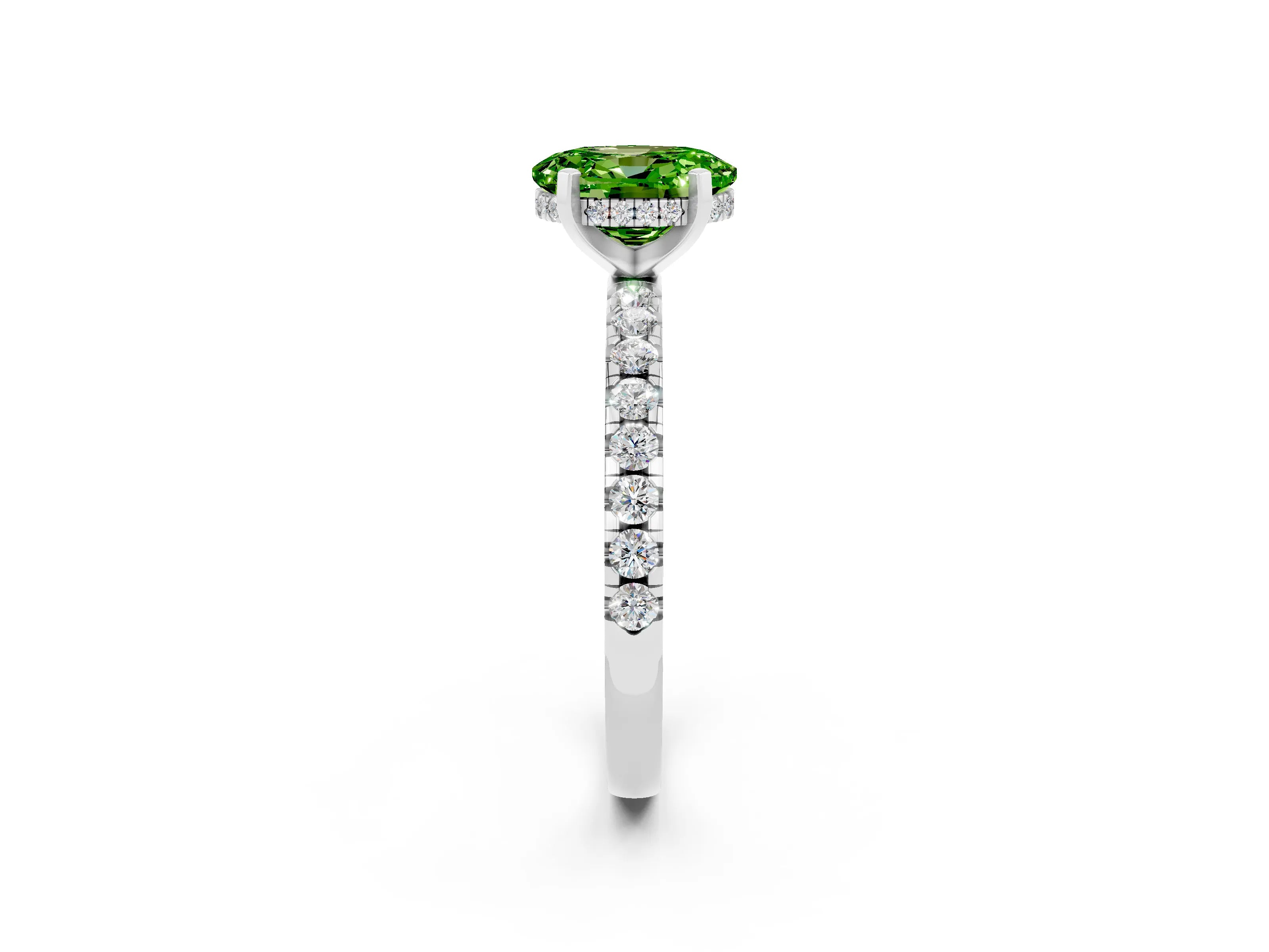 White gold Oval Cut Peridot Solitaire Ring with Pavé Band and Four-Prong Setting_26