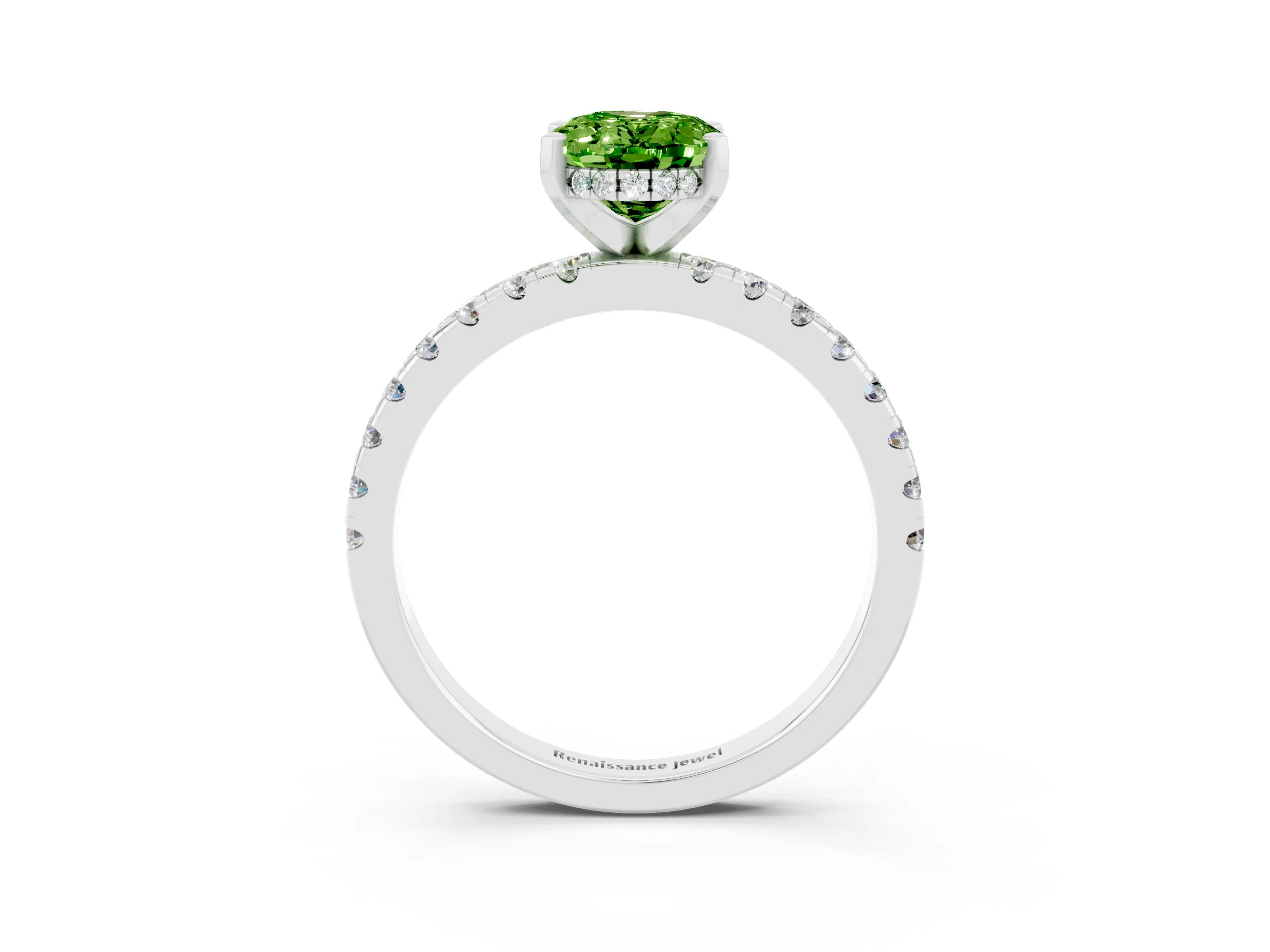 White gold Oval Cut Peridot Solitaire Ring with Pavé Band and Four-Prong Setting_27