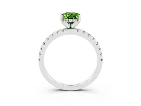 White gold Oval Cut Peridot Solitaire Ring with Pavé Band and Four-Prong Setting_27