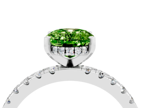 White gold Oval Cut Peridot Solitaire Ring with Pavé Band and Four-Prong Setting_28
