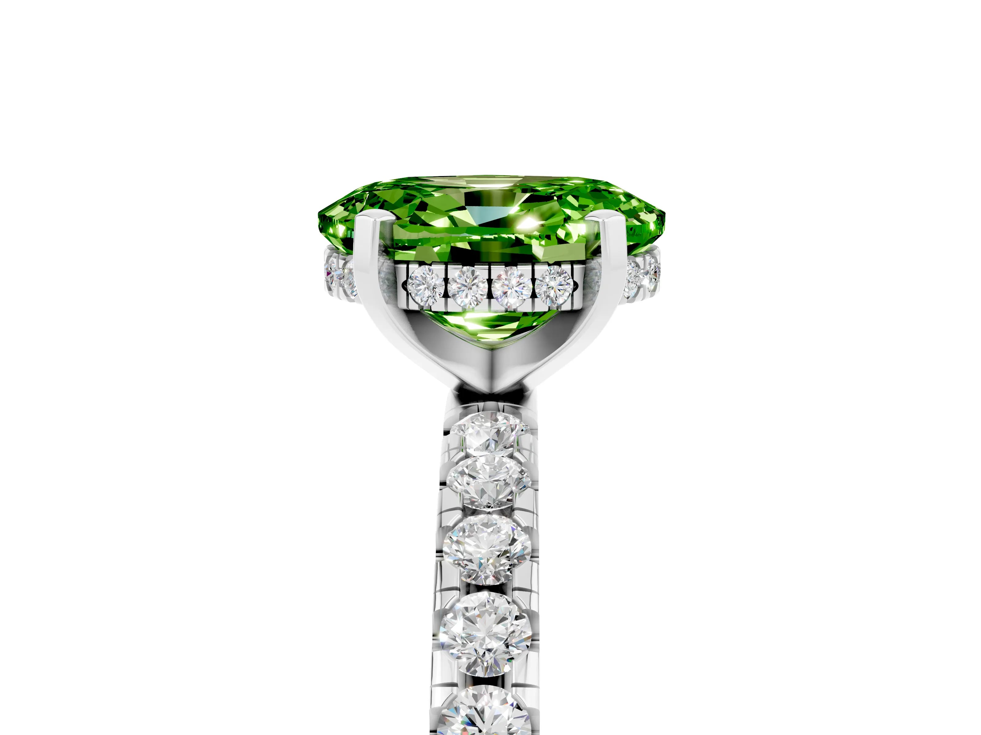 White gold Oval Cut Peridot Solitaire Ring with Pavé Band and Four-Prong Setting_29