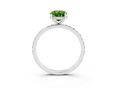 White gold Oval Cut Peridot Solitaire Ring with Pavé Band and Hidden Halo_15