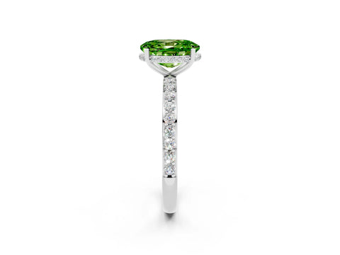 White gold Oval Cut Peridot Solitaire Ring with Pavé Band and Hidden Halo_2