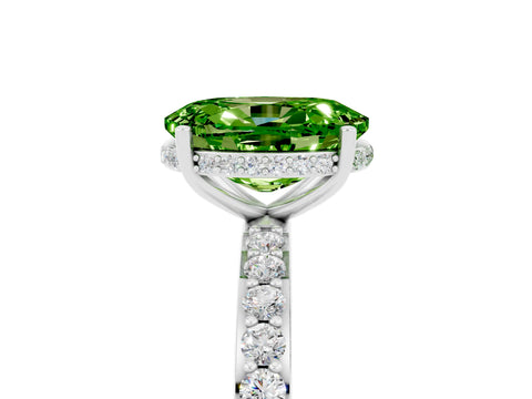 White gold Oval Cut Peridot Solitaire Ring with Pavé Band and Hidden Halo_5