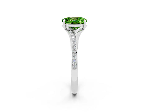 White gold Oval Cut Peridot Solitaire Ring with Pavé Band and Prong Setting_2