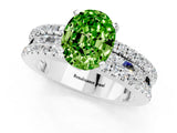 White gold Oval Cut Peridot Solitaire Ring with Pavé and Channel Set Band_1