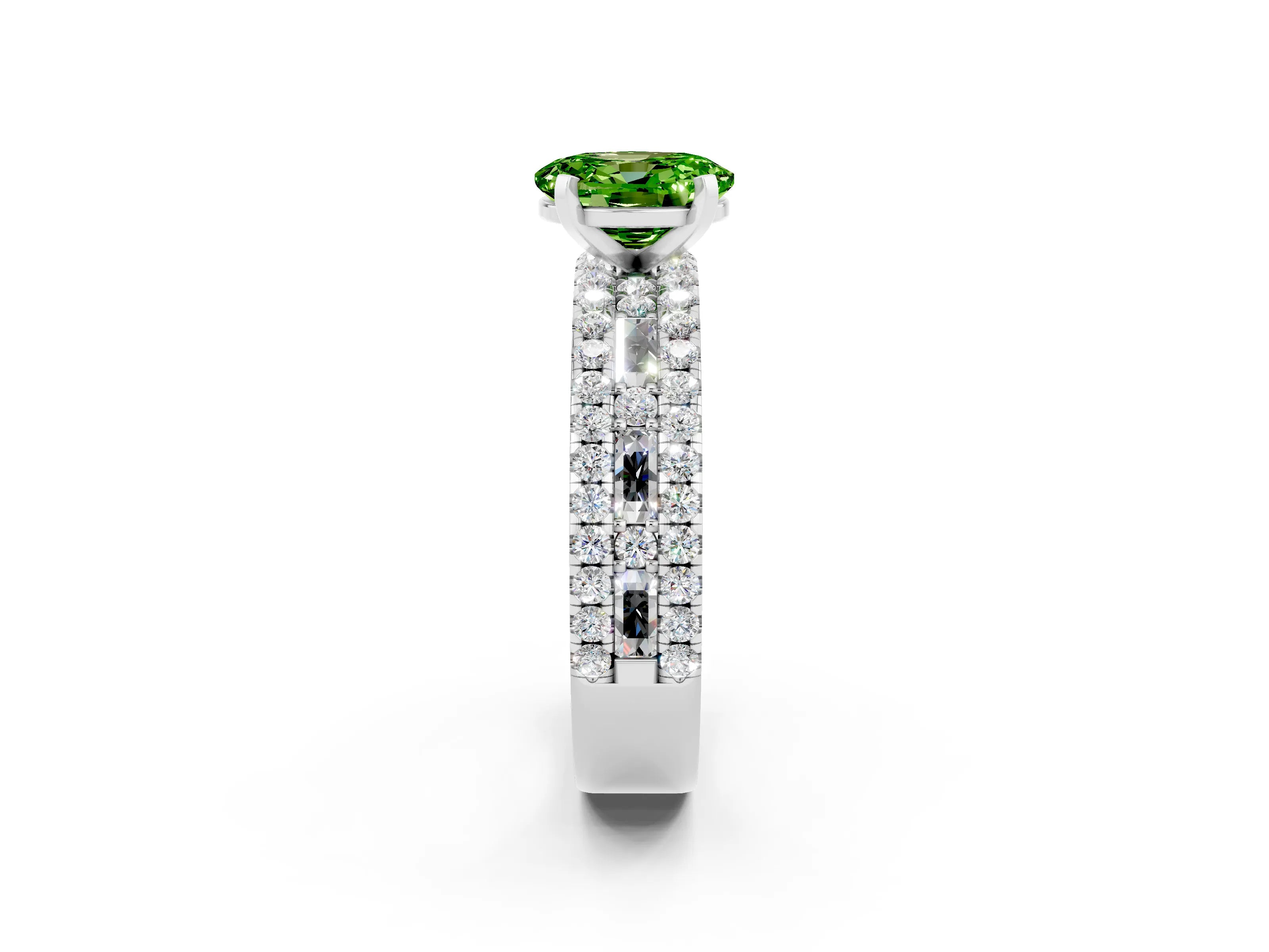 White gold Oval Cut Peridot Solitaire Ring with Pavé and Channel Set Band_2