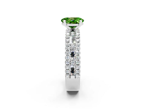 White gold Oval Cut Peridot Solitaire Ring with Pavé and Channel Set Band_2