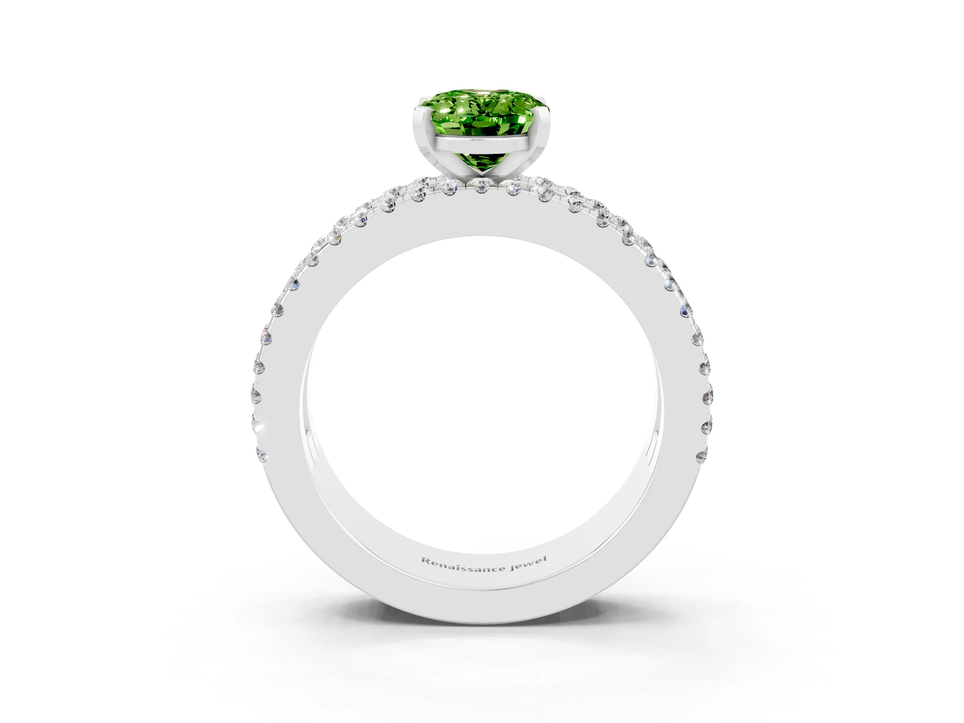 White gold Oval Cut Peridot Solitaire Ring with Pavé and Channel Set Band_3