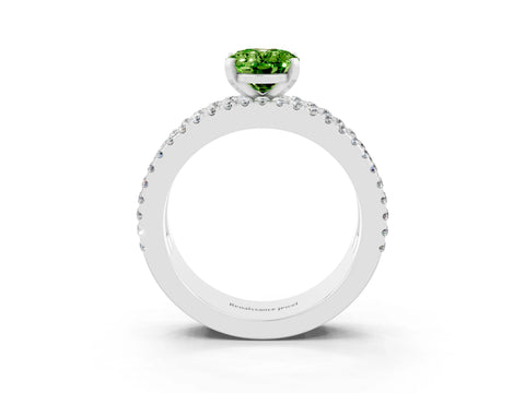 White gold Oval Cut Peridot Solitaire Ring with Pavé and Channel Set Band_3