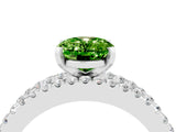 White gold Oval Cut Peridot Solitaire Ring with Pavé and Channel Set Band_4