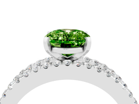 White gold Oval Cut Peridot Solitaire Ring with Pavé and Channel Set Band_4