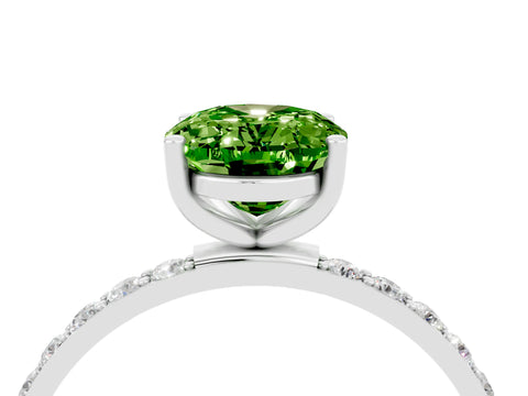 White gold Oval Cut Peridot Solitaire Ring with Pave Band and Four Prong Setting_16