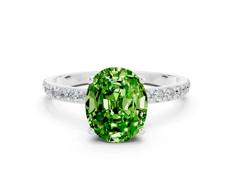 White gold Oval Cut Peridot Solitaire Ring with Pave Band and Four Prong Setting_24