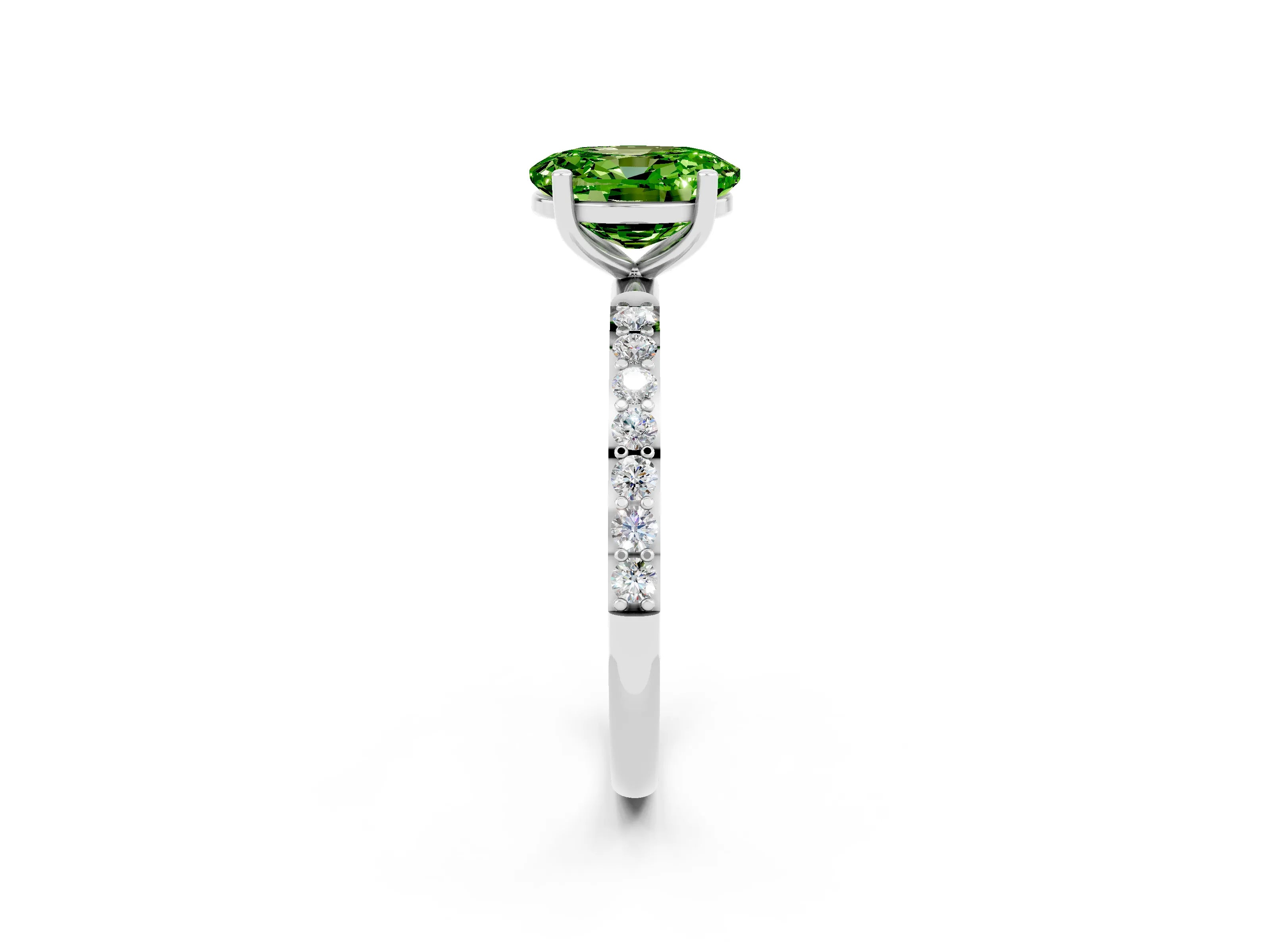 White gold Oval Cut Peridot Solitaire Ring with Pave Band and Four Prong Setting_26