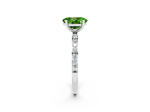 White gold Oval Cut Peridot Solitaire Ring with Pave Band and Four Prong Setting_26