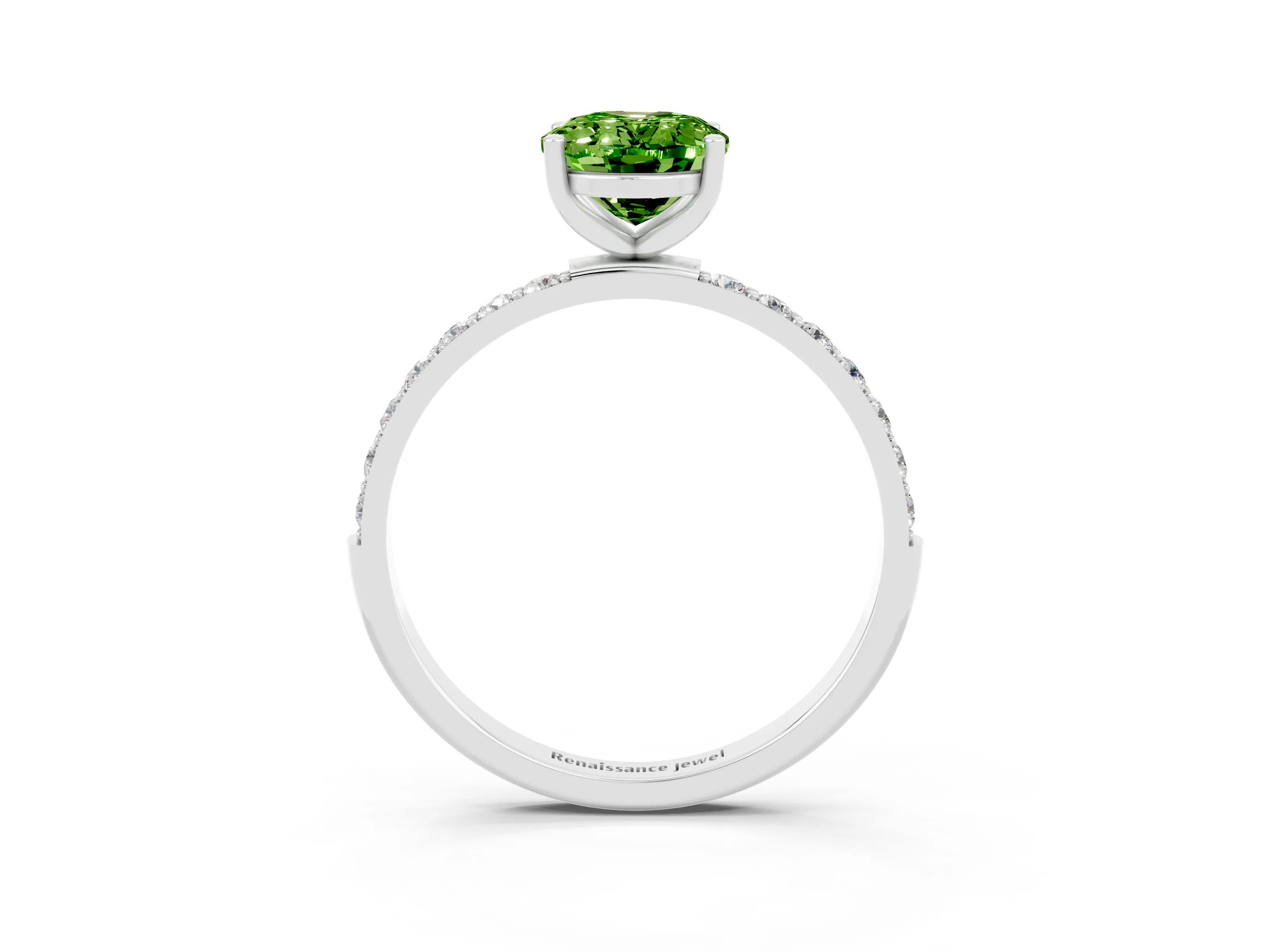 White gold Oval Cut Peridot Solitaire Ring with Pave Band and Four Prong Setting_27
