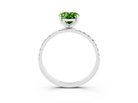 White gold Oval Cut Peridot Solitaire Ring with Pave Band and Four Prong Setting_27