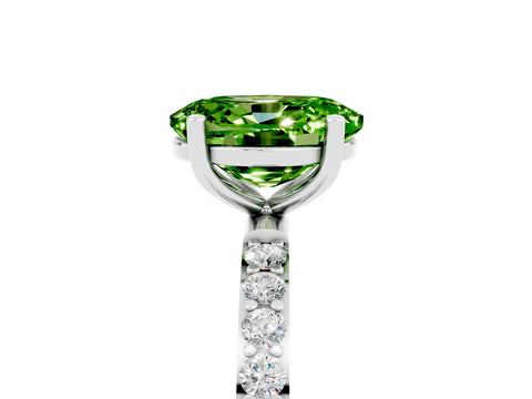 White gold Oval Cut Peridot Solitaire Ring with Pave Band and Four Prong Setting_29