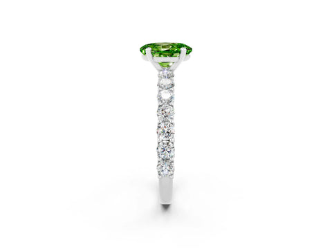 White gold Oval Cut Peridot Solitaire Ring with Shared Prong Pavé Band and Four-Prong Setting_2