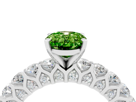 White gold Oval Cut Peridot Solitaire Ring with Shared Prong Pavé Band and Four-Prong Setting_4