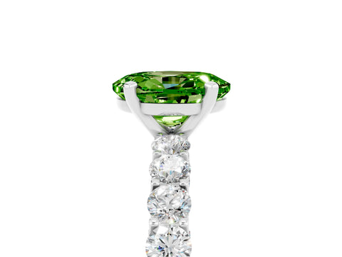 White gold Oval Cut Peridot Solitaire Ring with Shared Prong Pavé Band and Four-Prong Setting_5
