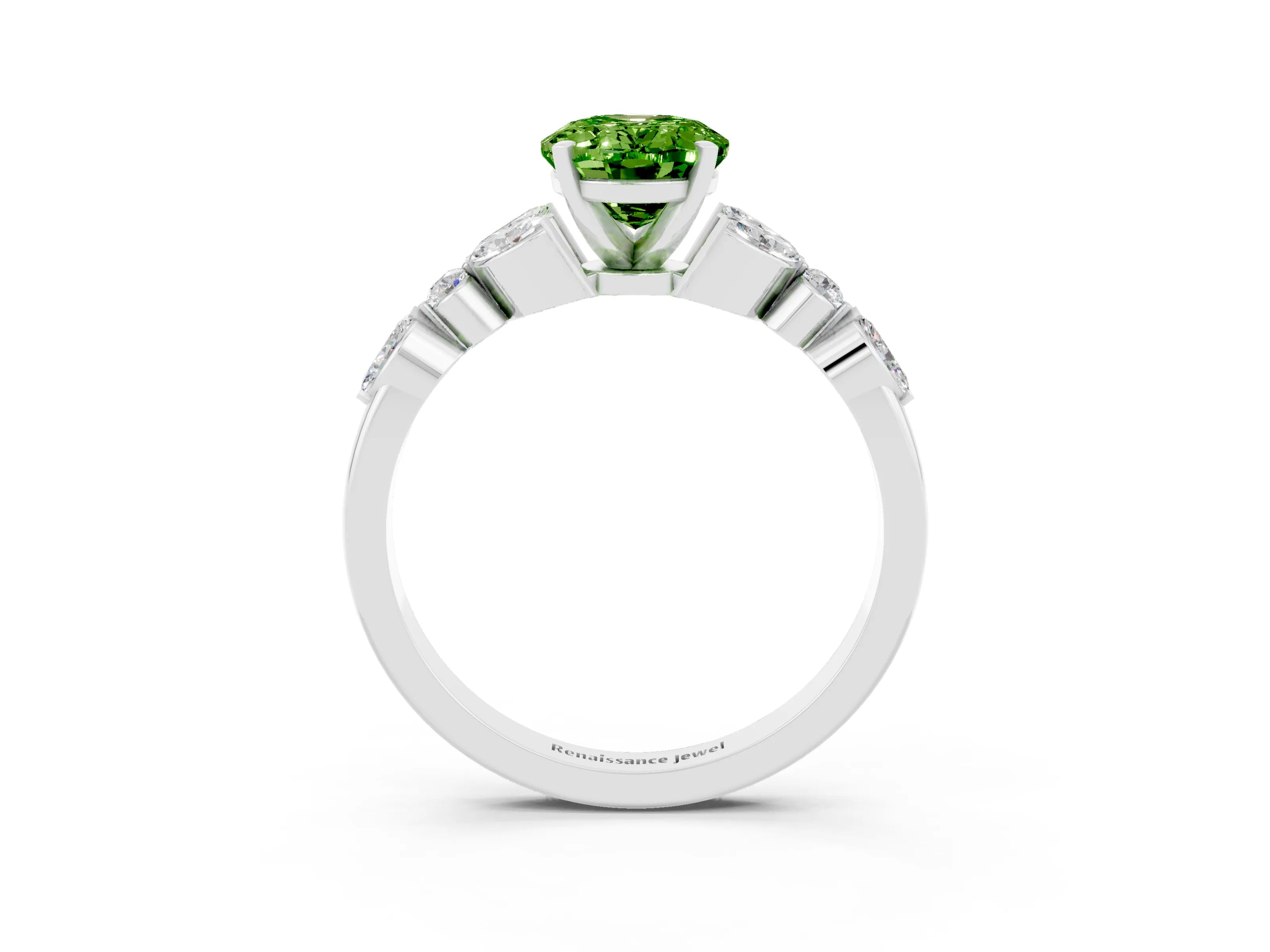 White gold Oval Cut Peridot Solitaire Ring with Side Stones and Four-Prong Setting_15
