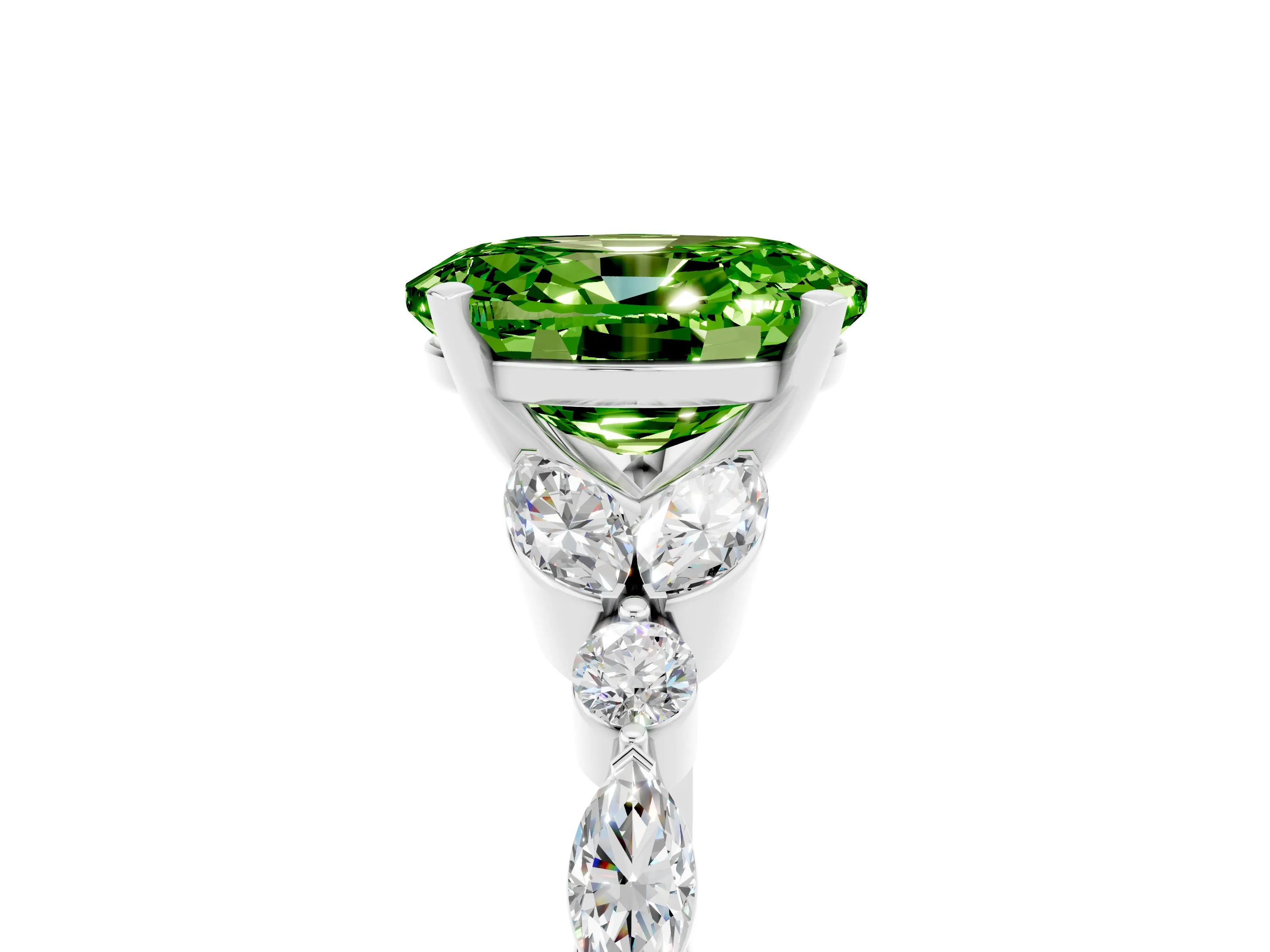 White gold Oval Cut Peridot Solitaire Ring with Side Stones and Four-Prong Setting_17