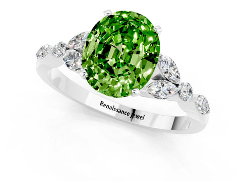 White gold Oval Cut Peridot Solitaire Ring with Side Stones and Four-Prong Setting_25