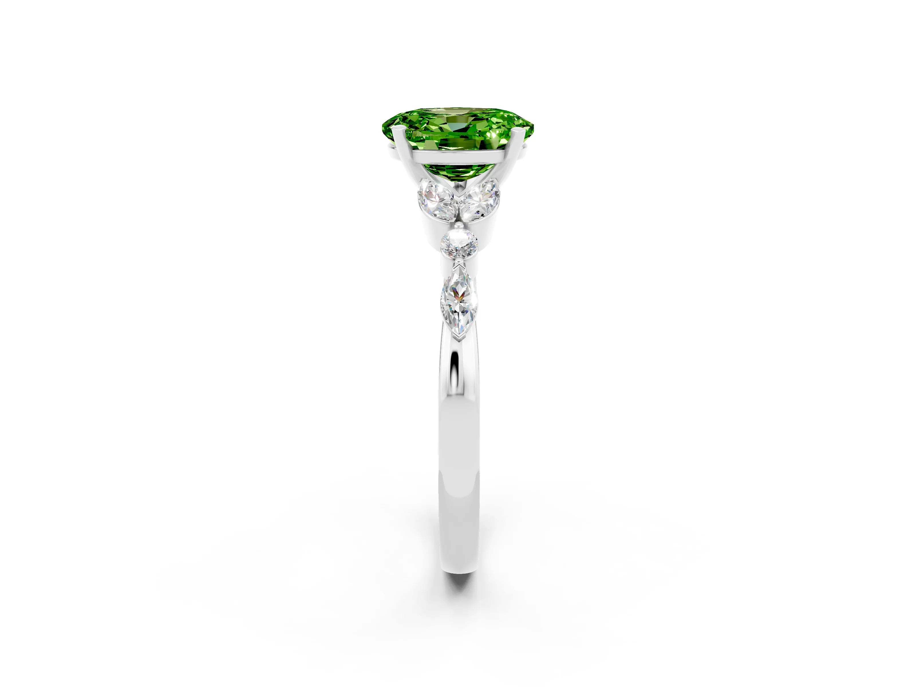 White gold Oval Cut Peridot Solitaire Ring with Side Stones and Four-Prong Setting_26