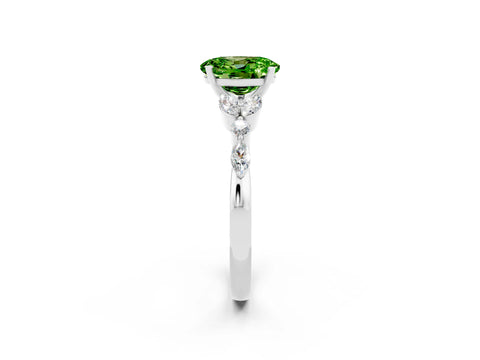 White gold Oval Cut Peridot Solitaire Ring with Side Stones and Four-Prong Setting_26