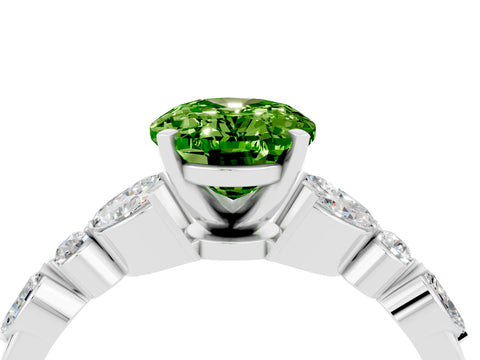 White gold Oval Cut Peridot Solitaire Ring with Side Stones and Four-Prong Setting_28