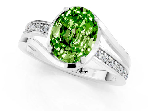 White gold Oval Cut Peridot Solitaire Ring with Split Shank and Prong Setting_1