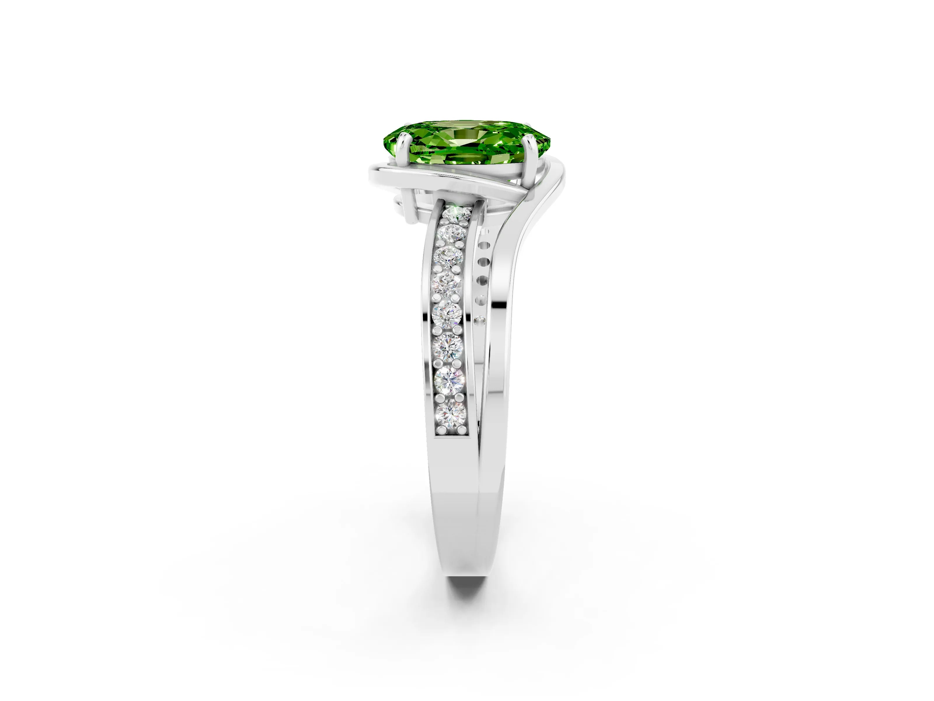 White gold Oval Cut Peridot Solitaire Ring with Split Shank and Prong Setting_2