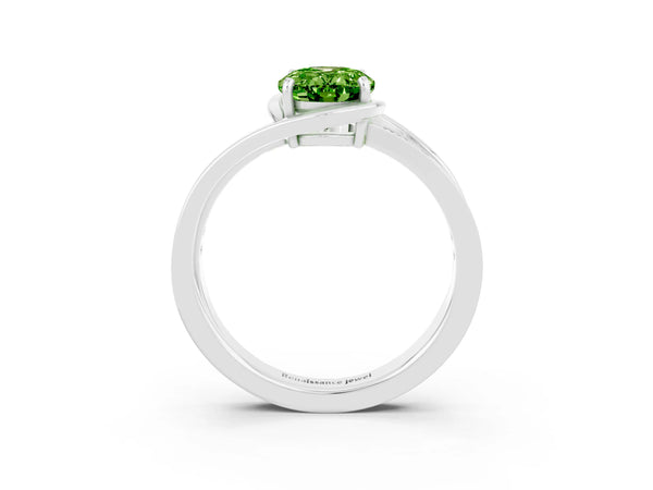 Silver Oval Cut Peridot Solitaire Ring with Split Shank and Prong Setting