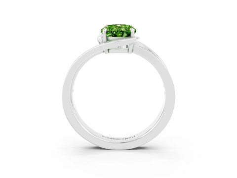 White gold Oval Cut Peridot Solitaire Ring with Split Shank and Prong Setting_3