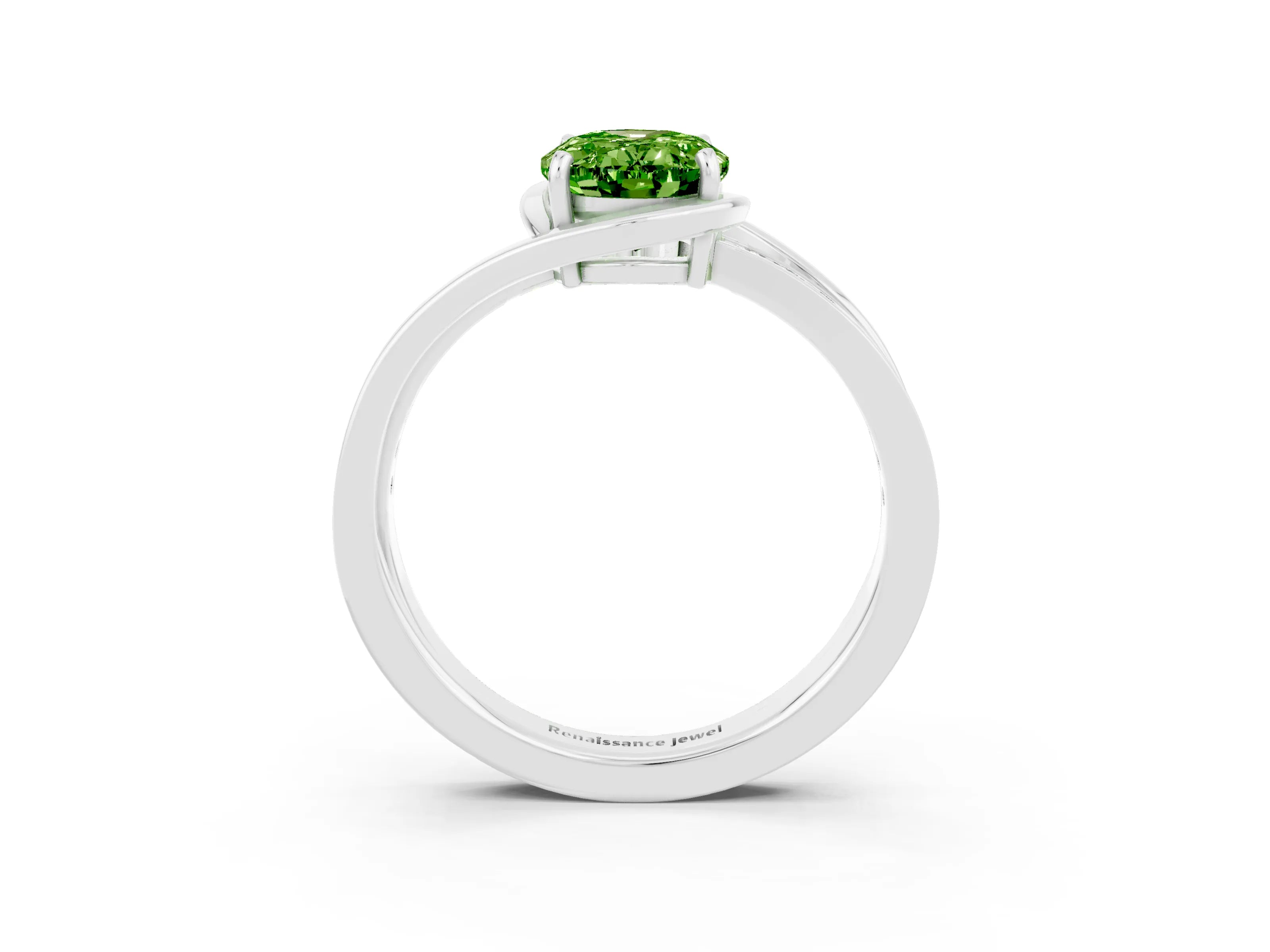 White gold Oval Cut Peridot Solitaire Ring with Split Shank and Prong Setting_3