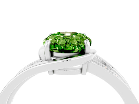 White gold Oval Cut Peridot Solitaire Ring with Split Shank and Prong Setting_4