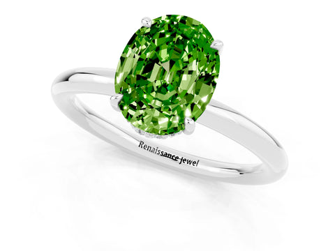 White gold Oval Cut Peridot Solitaire Ring with Thin Band and Four-Prong Setting_13