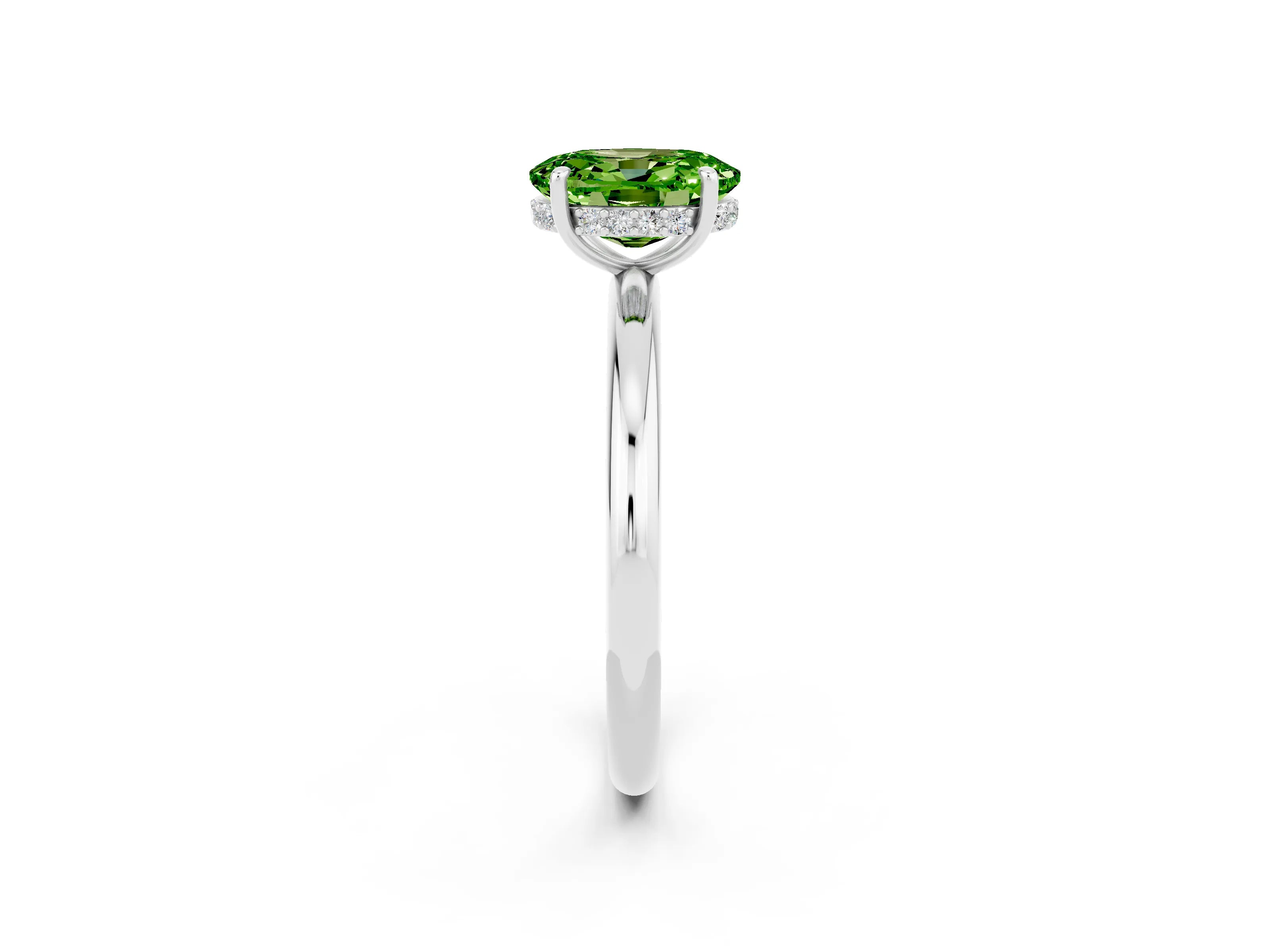 White gold Oval Cut Peridot Solitaire Ring with Thin Band and Four-Prong Setting_14