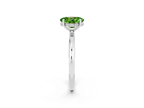 White gold Oval Cut Peridot Solitaire Ring with Thin Band and Four-Prong Setting_14
