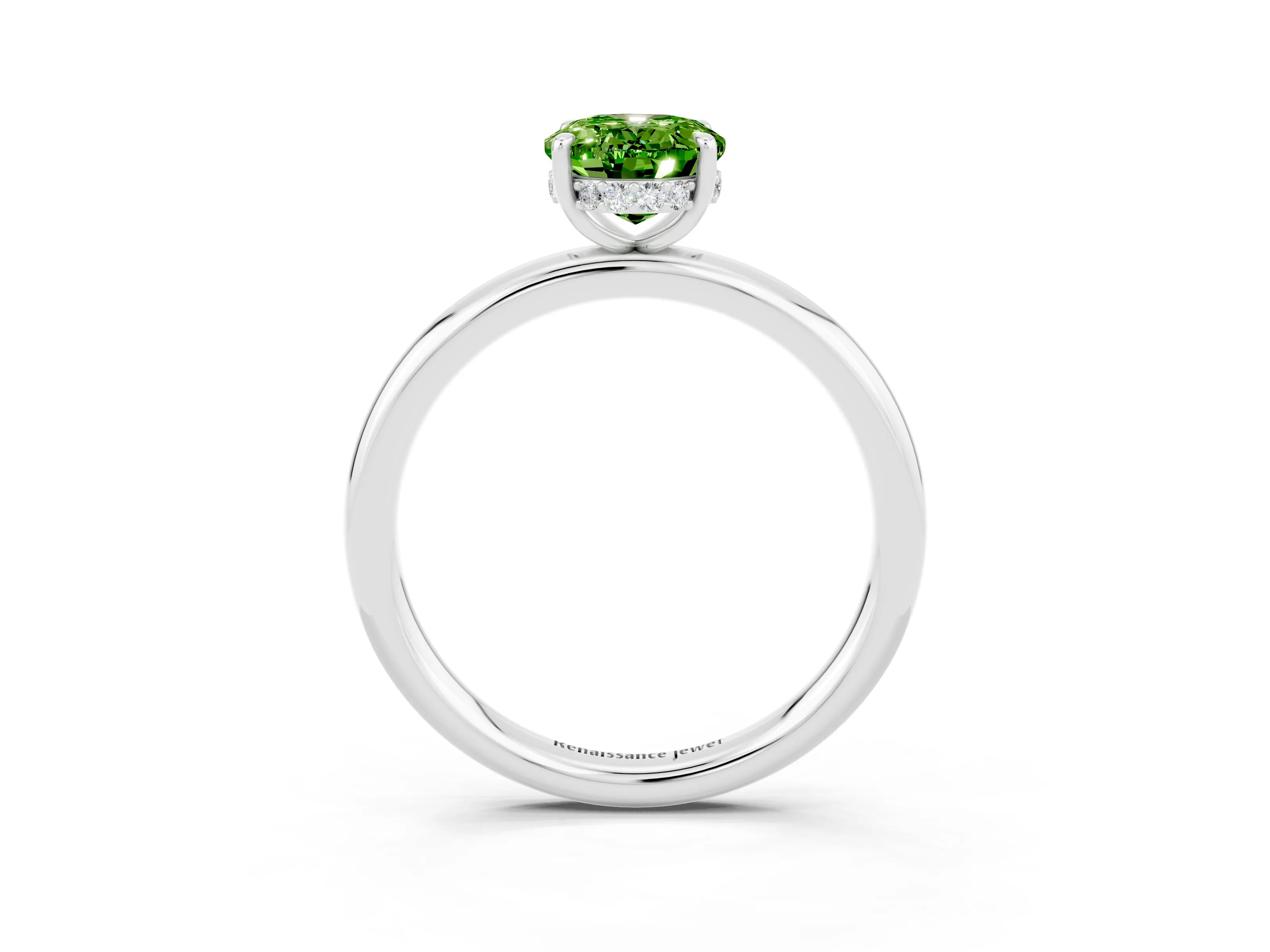 White gold Oval Cut Peridot Solitaire Ring with Thin Band and Four-Prong Setting_15